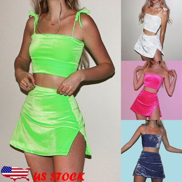 

women's 2 pcs sleeveless crop + skirt casual club mini bodycon dress 2pcs co ord set party holiday mini dress, Gray