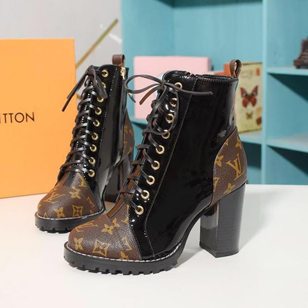 

women star trail ankle boot chunky heel bottes femmes chaussures de femme womens shoes fashion luxury with box footwear botas de mujer, Black