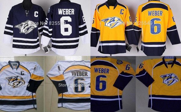 

men wholesale nashville predators ice hockey jerseys 6 shea weber yellow navy blue white hockey jerseys all stitched size s-xxxl, Black;red