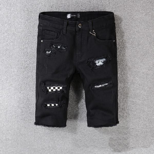 

luxury fashion italian design jeans mens biker pants short destroyed stretch slim fit hop hop pants with washed motocycle holes jeans, Blue