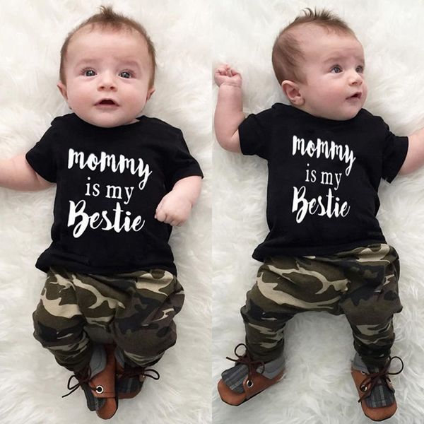 

clothing sets baby boy clothes born set 2pcs cotton letter print short sleeve t-shirt +camouflage long pants summer 6-24m, White