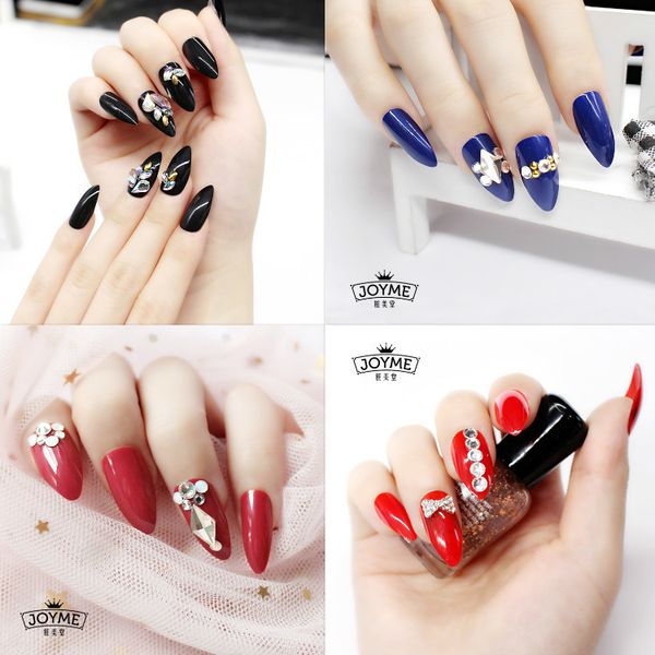 

false nails 24 sheet/set bride fake finger fashion dark red sequins metal art design colorful wearable manicure jm-a001-0055-3d, Red;gold
