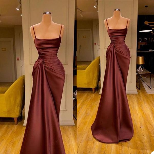 Os mais recentes Sexy Lindo Fuchsia Vestidos Spaghetti Strap Ruched Satin Pageant vestido sem mangas Custom Made Trem da varredura Mermaid Dress Prom