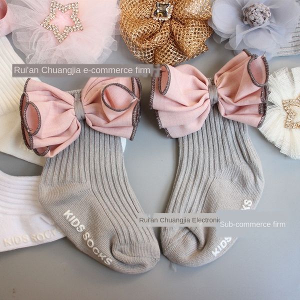 

korean fashion all-match children's butterfly cotton model girlsprincess socks bow spring and autumn cotton socks, Slivery;white