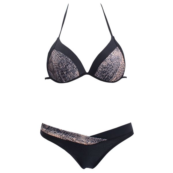 

summer new ladies bikini designer swimsuit printing stitching low wast lepard snake skin split beachwear, White;black