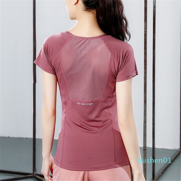 

2020 women yoga seamless sports t-shirts fitness wear mesh gauze yoga shirts gym running active wear sports l01, White;red