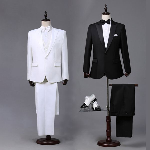 

spring suits men long sleeve dress men's wedding white casual groom suit slim fit clothes stage two piece set coat pant, White;black