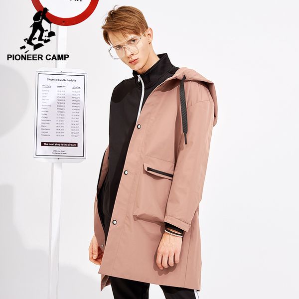 

pioneer camp new arrival long trench coat men korean style brand clothing hooded fashion men solid trenchcoat male afy803119, Tan;black