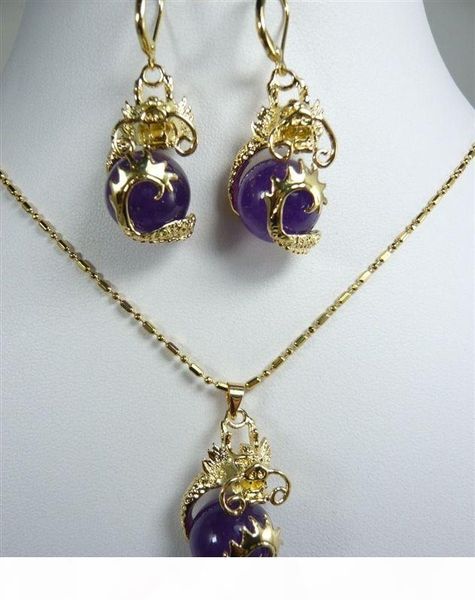 

wholesale 5 color-12mm green purple blue jade-amethyst-black agate dragon pendant earrings, Silver