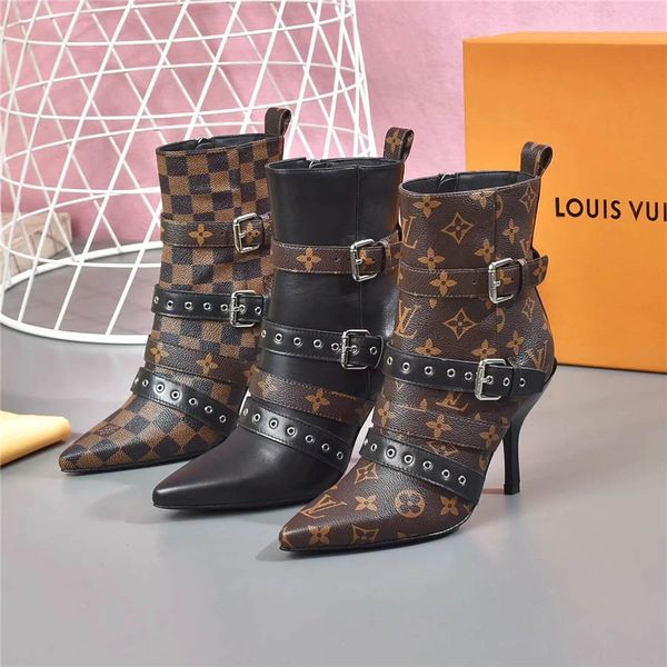 

woman ankle booties designer high heel ankle boot kelly booties brand women buckle boot 2019 new luxury sude chunky heel boots, Black
