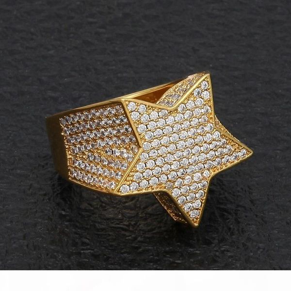 

hip hop mens jewelry rings five-point star bling rings iced out zircon fashion hiphop rose gold silver ring