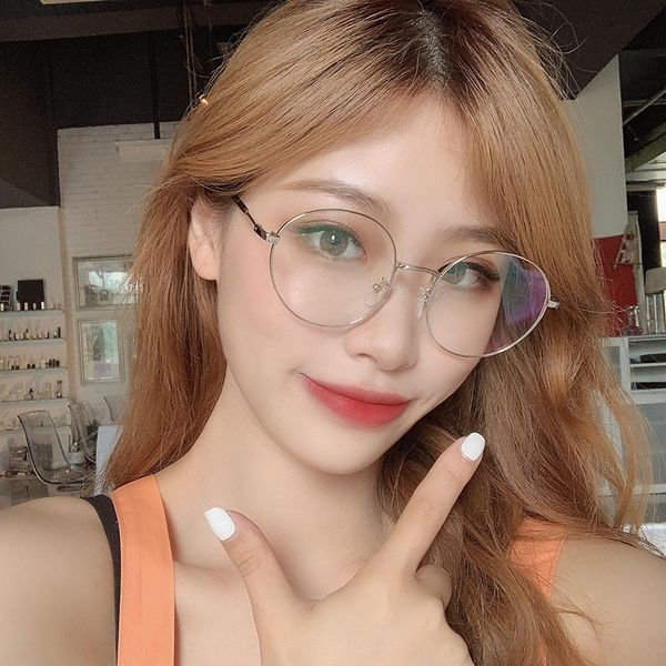 

qianyai 2020 new round frame men's and women's myopia trendsetter plain glasses kick-off myopia glasses frame, Silver