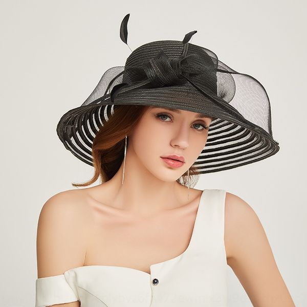 

elegant dome basin feather mesh flower straw female summer sunscreen straw sunscreen hat sun hat, Blue;gray