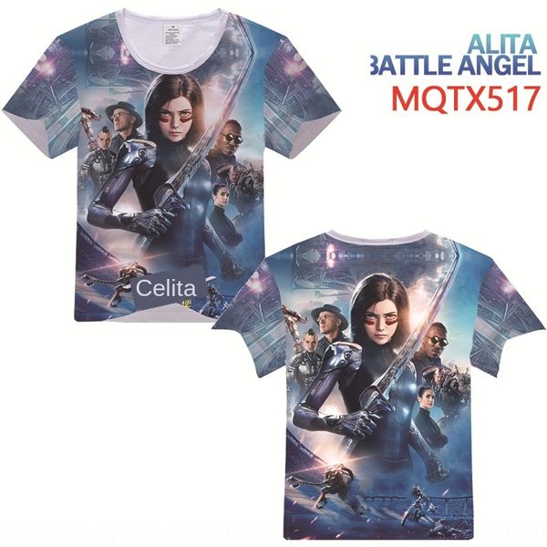 

anime game movie surrounding alita fight angel t-shirt digital full color 3d digital printing short sleeve t-shirt short sleeve, Black;red