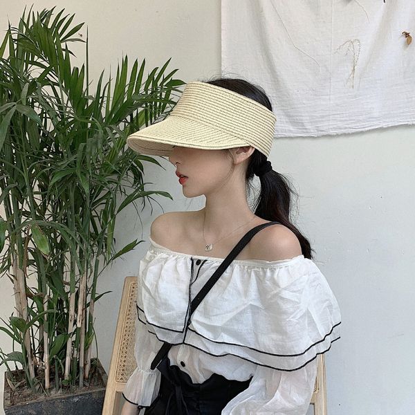 

ins empty sun female all-match non-cap straw cap straw hat korean casual outdoor sunscreen duck tongue hat, Blue;gray
