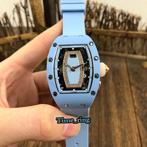 

version rm07 -01 skeleton dial blue ceramic case automatic mechanical movement rm07 -01 womens watch blue rubber strap designer watches, Slivery;brown