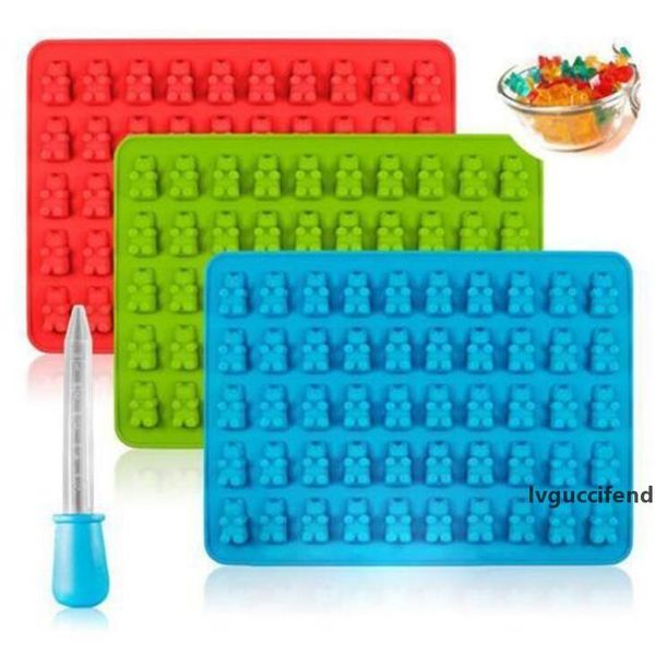

50 holes bear silicone candy mold bears shaped soft chocolate mold with droppers ice cube tray mold droppers sweet candy molds lx1238