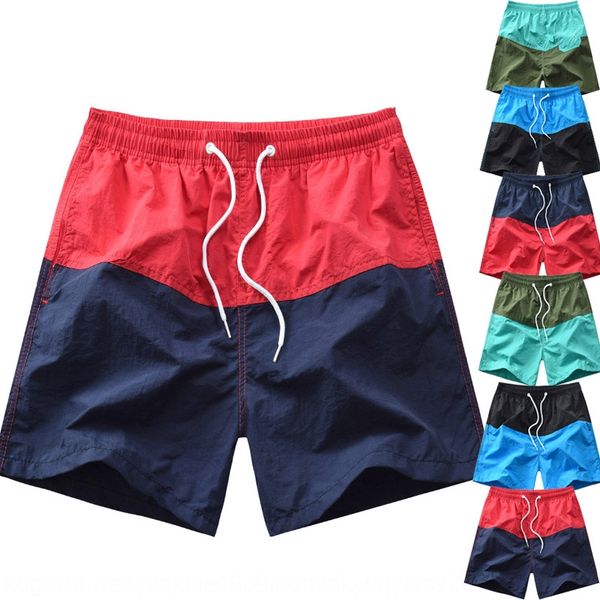 

2020 the new summer shorts beach pants stripe spell color fashion zhong gao yao men's beach pants men's casual shorts