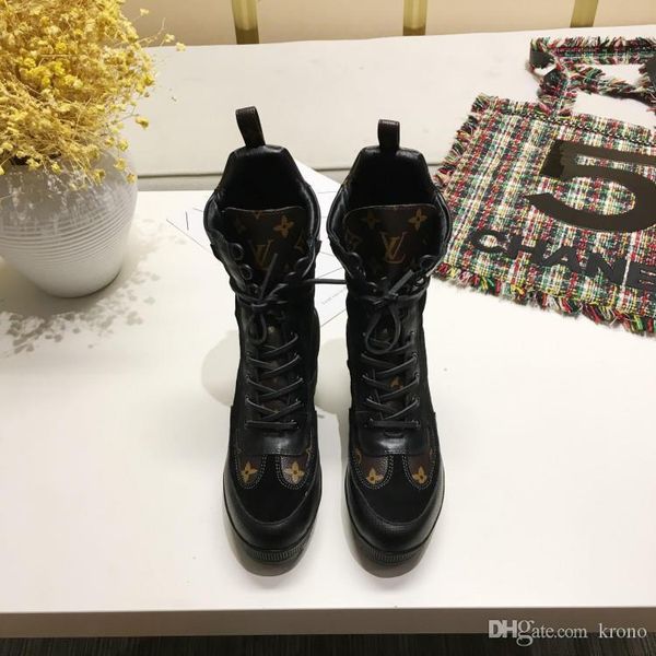 

fashion printed stripes thick sole short boots womens thick sole martin boots genuine leather lace up short boots size 35-42 104, Black