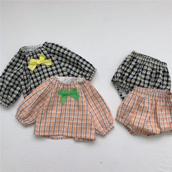 

autumn new baby boys clothes set baby plaid set newborn long sleeve shirt and pumpkin shorts 2pcs girl outfit, White