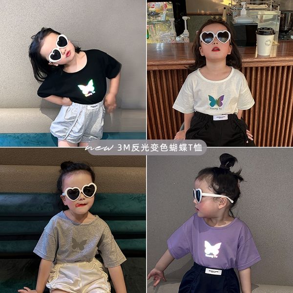 

girls cool butterfly shiny butterfly sparkling and adorable smooth cotton fine and comfortable net red short sleeves, Blue