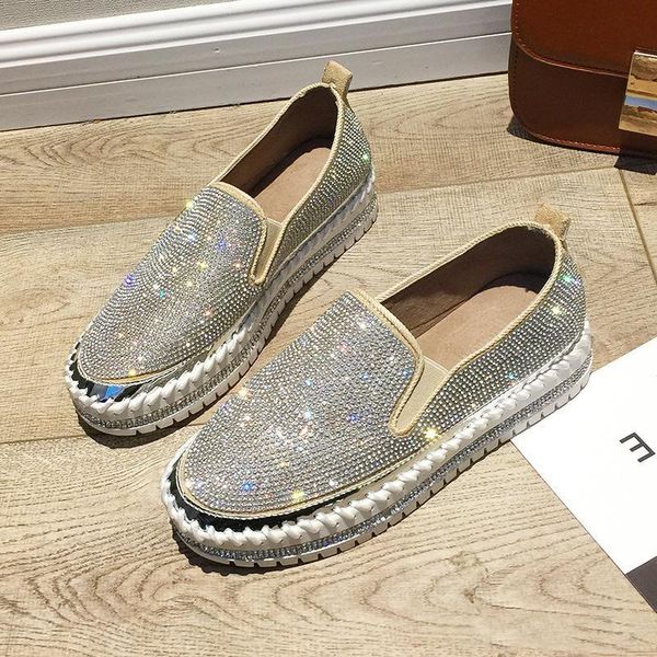

новой марка кристалл bling bling обувь европейской мода эспадрилья обувь женщина конструктора кожаная лианы квартира женские мокасины, Black