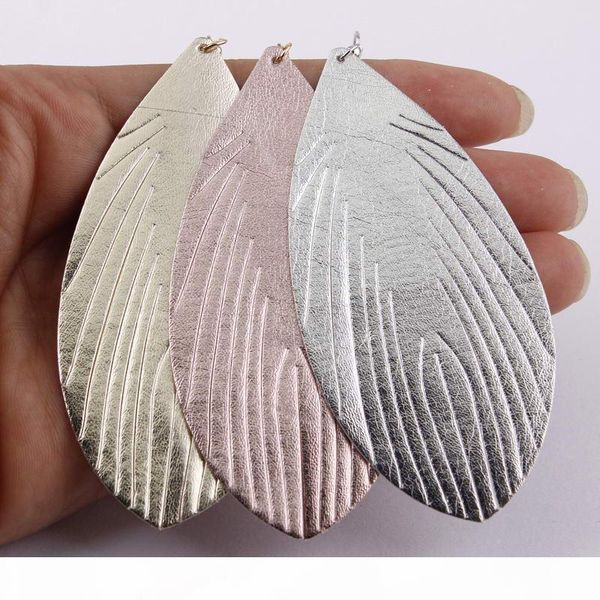 

large feather leather earrings for women bohemia style unique leaf dangle drop earrings boho fashion summer jewelry, Silver