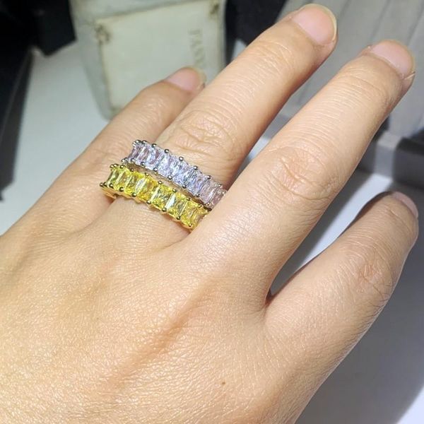 

classical drop shipping fashion jewelry 925 sterling silver&champagne gold emerald cut white z cz diamond gemstones women wedding ring, Slivery;golden