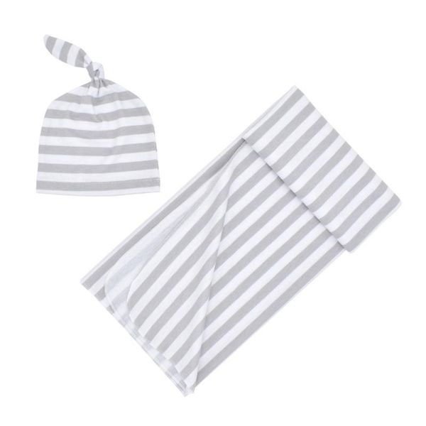 

2pcs wrapping newborn sleeping home cute beanie infant bedding boy girl swaddle blanket striped fashion bathing baby clothes set