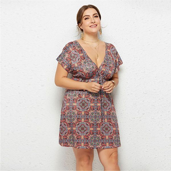 

dress summer women v neck print plus size dress casual holiday seaside casual beach dress party elegant 2020 vestidos, Black;gray