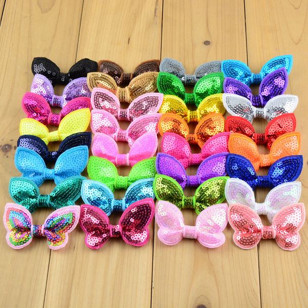 

40pcs / серия 32 цвет u pick 2,36 дюйма блеск бабочка блесток bow knot аппликация boutique аксессуары для волос diy sewing craft bow05 y2007, Slivery;white
