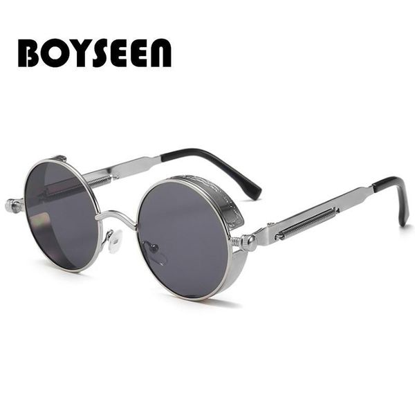 

boyseen new punk sunglasses retro metal round thick frame sunglasses spring temple 58028, White;black