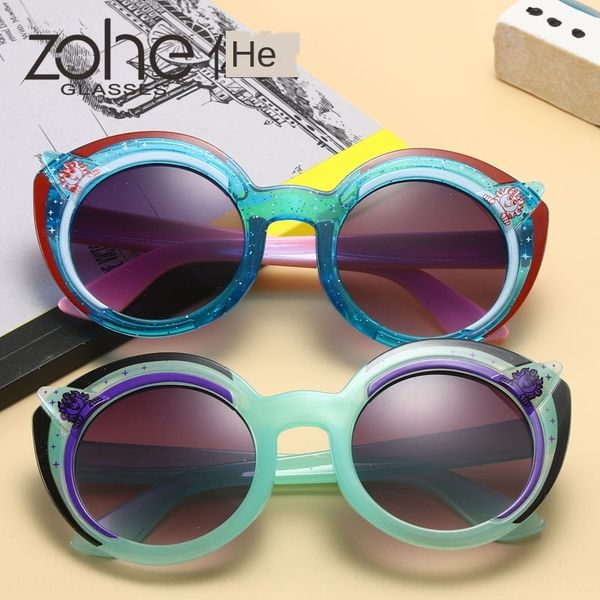 

new round frame sun sun fashionable children's sunglasses colorful transparent frame flash silver pieces children's glasses, Blue