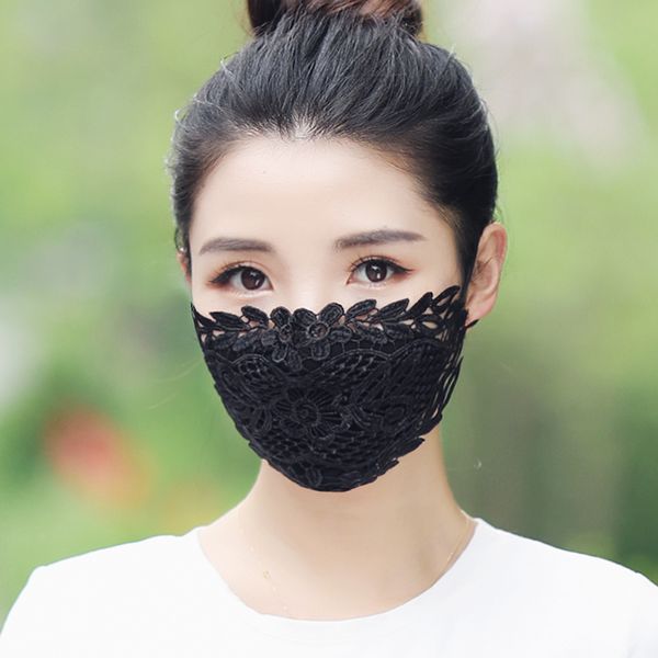 

lace mask for women breathable dust-proof face mask breathable sun protection women's black washable cotton mask