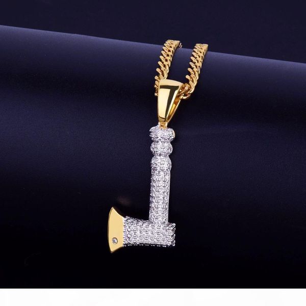 

new men's jewelry hip hop pendant necklace iced out personality the axe gold silver color cubic zircon rope chain
