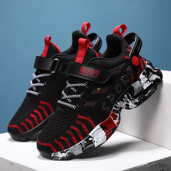 

children sports shoes autumn boys girls anti-slip patchwork net breathable kids sneakers infant child running shoe black red