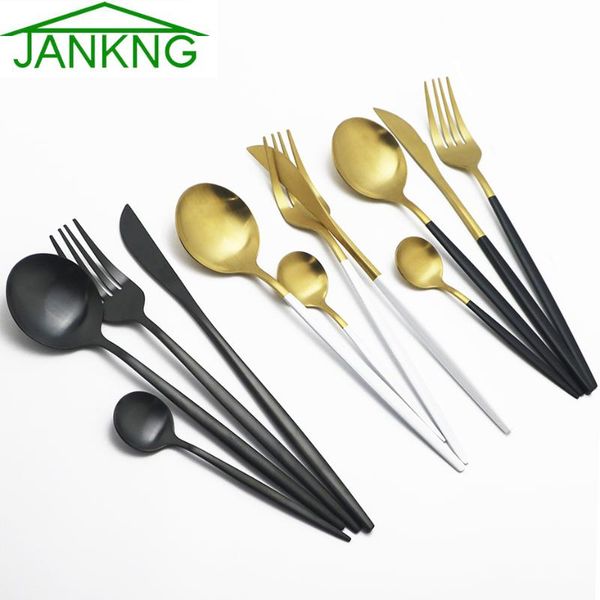 

4pcs tableware set knife fork spoon cutlery set stainless steel dinnerware matte black white gold silverware flatware