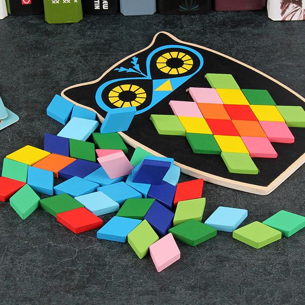

3d owl/fish wooden puzzles early education colorful jigsaw board intellectual educational toys for children gift y200414