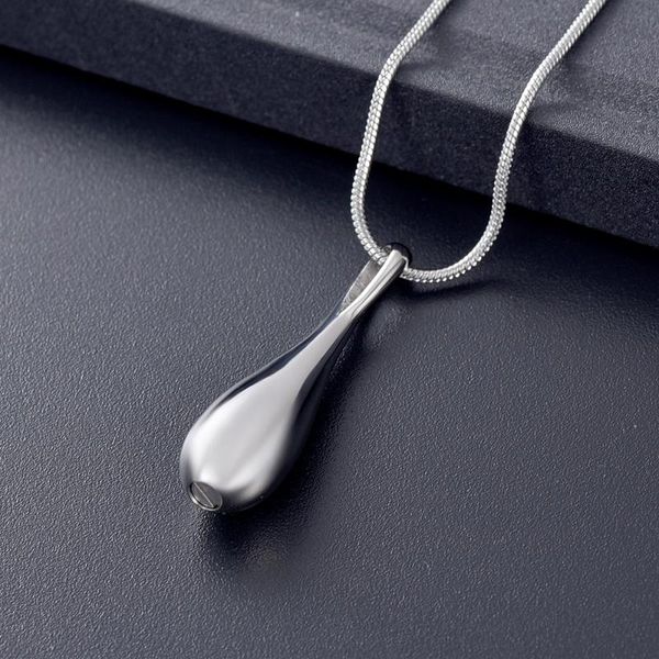 

lkj10741 polishing steel tone long water drop shape stainless steel cremation necklace for women ashes memorial locket, Silver