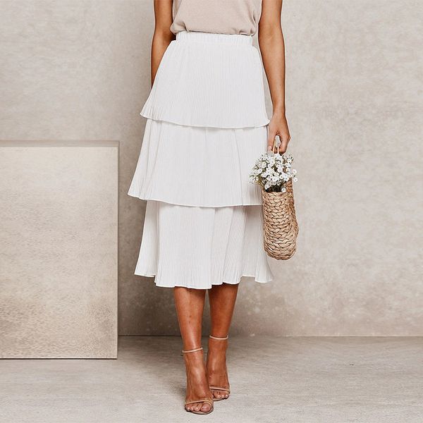 

2020 new summer solid layered skirt women fashion high waist chiffon skirt, Black