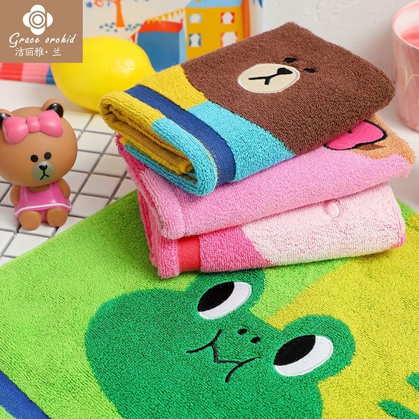 

jieli yalan cotton children's line cartoon brown bear soft and comfortable small square towel 90019004 square towel