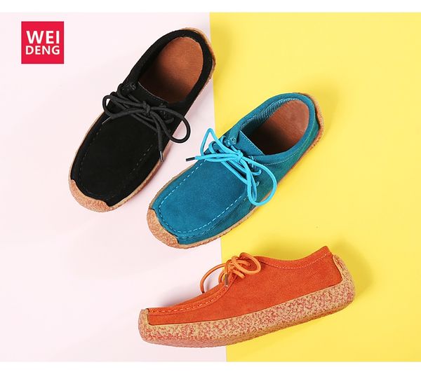 

weideng candy color genuine leather casual fur flats women loafers shoes leisure soft warm slippers home indoor non slip lace up, Black
