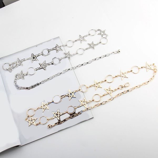 

women's fashion metal chain belt gold silver stars fringes ring waist chain belts for women clothes belt dress waist chains, Black;brown