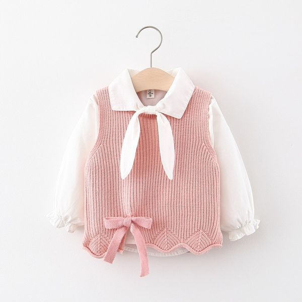 

kids designer clothes girls wool bow tie set, White