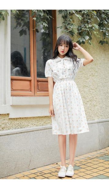 

bow tie flowers rustic print short sleeve cotton dress, Black;gray