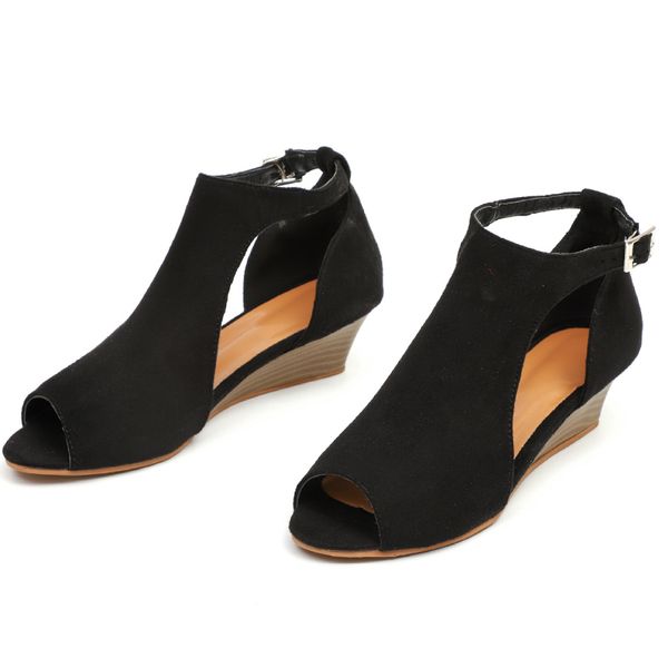 

women sandals summer fashion wedge sandals peep toe shoes china wedges cover heel women footwear ladies sandles tenis feminino cs04, Black