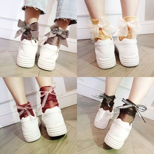 

y8r0m bowknot decorative butterfly women's anti-hook ultra-thin non-slip children's pair socks bowknot decorative stockings silk s, Pink;yellow