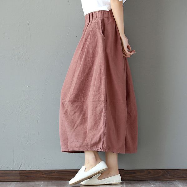 

spring 2020 new literary cotton linen skirt model half length skirt flax big pendulum a shaped bud lantern skirt, Black