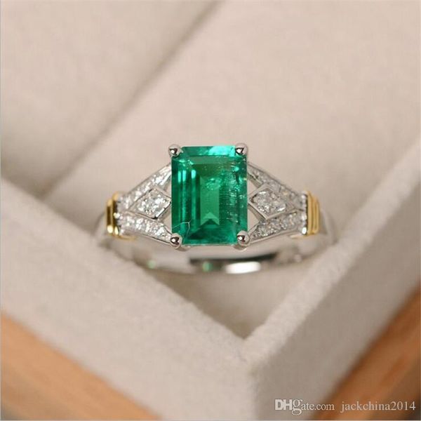 

drop shipping fashion jewelry 925 silver fill princess cut multi gemstones cz diamond women party wedding band ring for lovers' gift, Slivery;golden