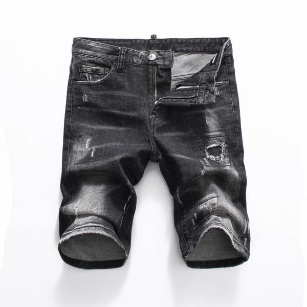 

summer style italy jeans brand mens shorts men denim trousers zipper patchwork slim black hole for men's, Blue